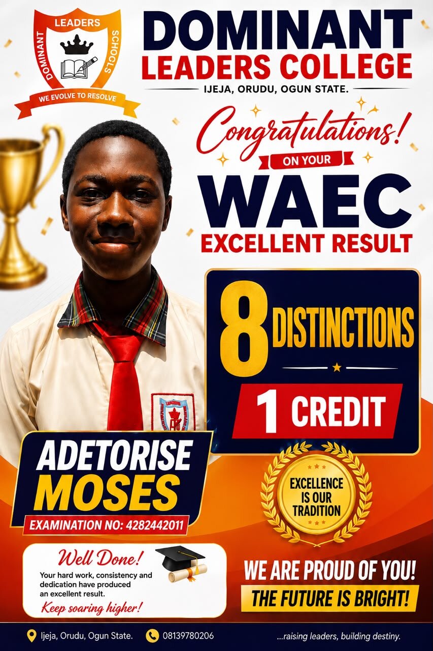 Adetorise Moses - WAEC result, 8 Distinctions, 1 Credit