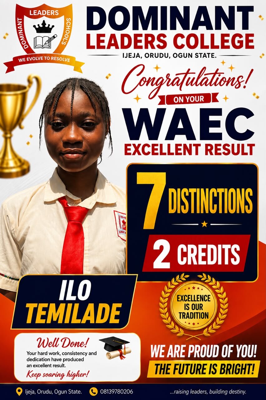 Ilo Temilade - WAEC result, 7 Distinctions, 2 Credits